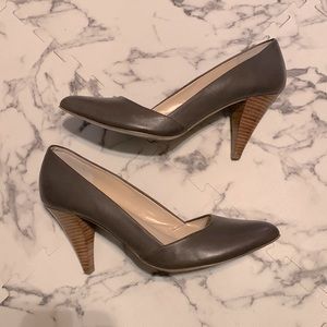 Grey leather Tahari heels.